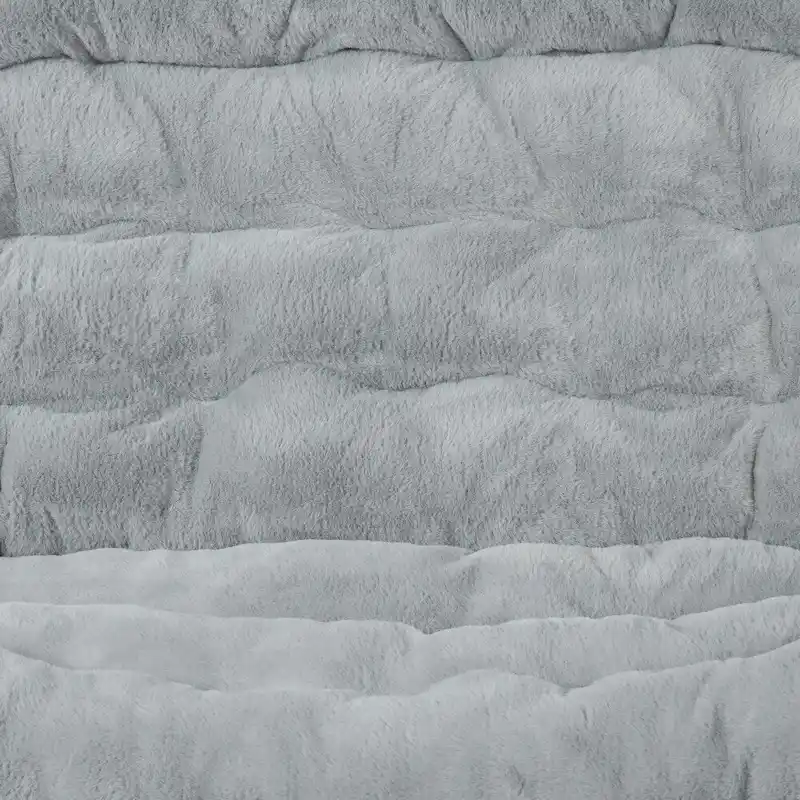 Double Folding Synthetic Fur Saucer Chair with 2 Ottomans