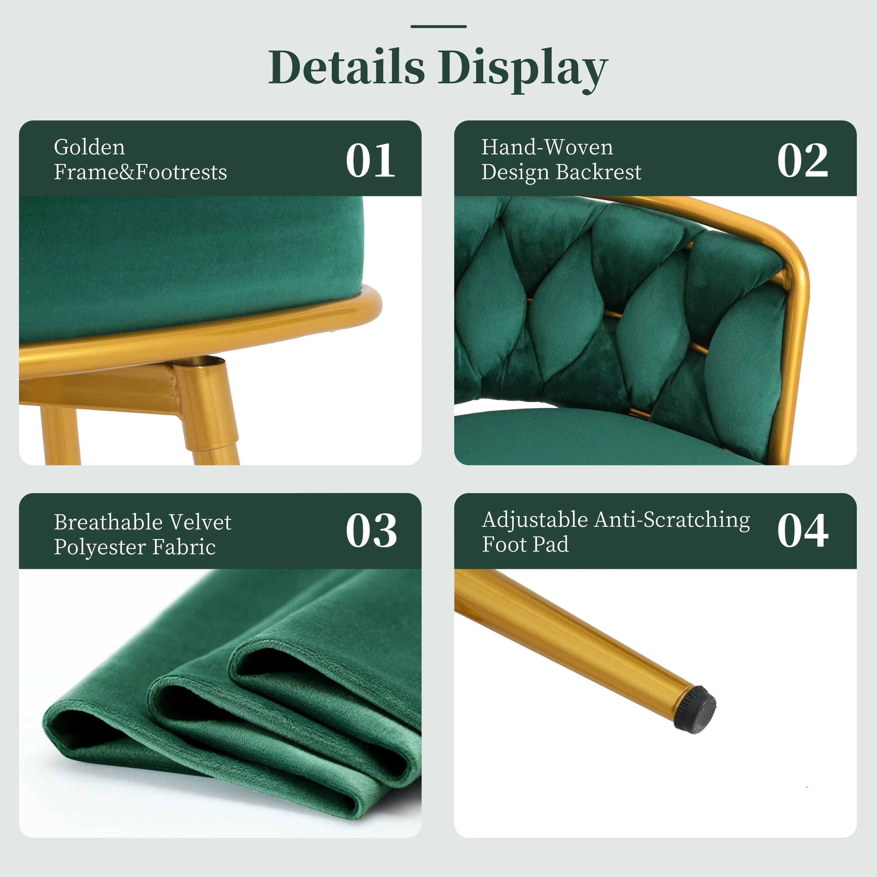 Set of 2 Velvet Swivel Bar Stools 180¡ã Gold Frame w/ Woven Back & Footrest