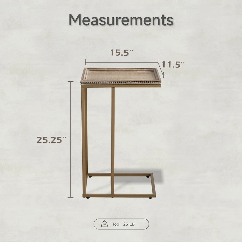 COZAYH Farmhouse C Table End Table, Distressed Beaded Edge Tray Top Side Table