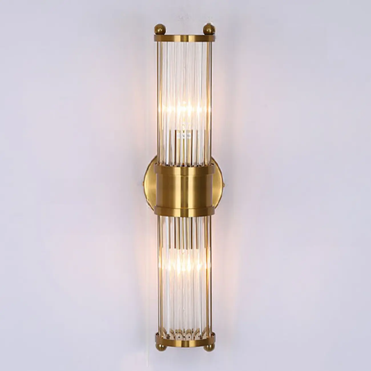 Vertical Brass Glass Cylinder Wall Sconce