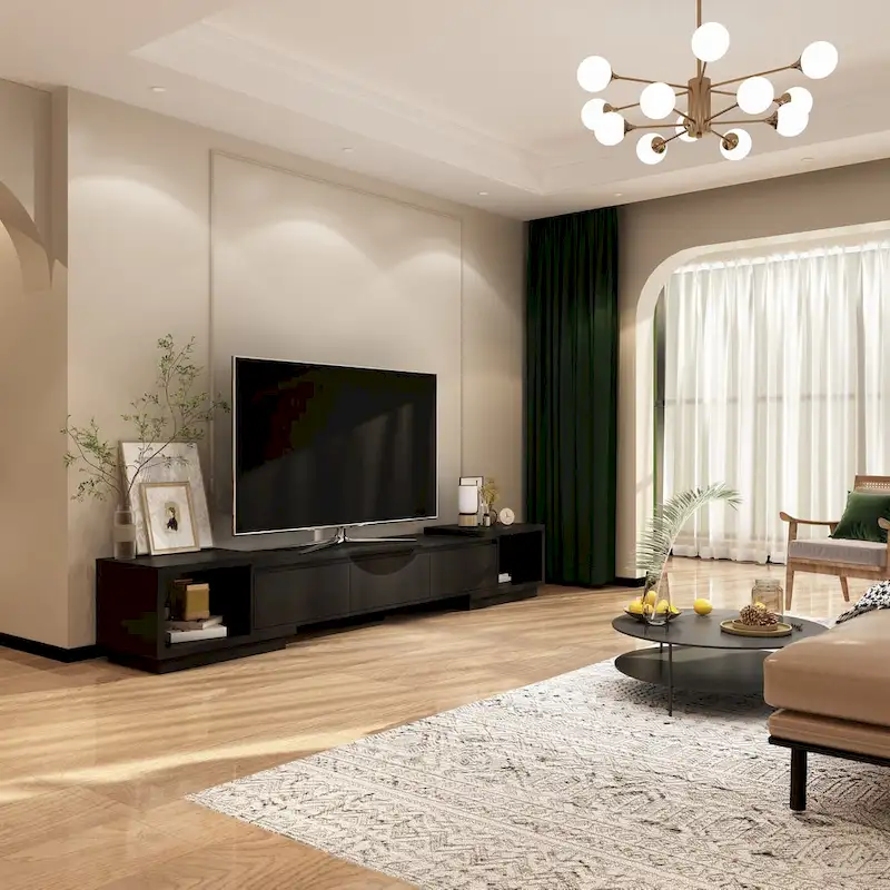 Extendable TV Stand Storage Media Console Modern Entertainment Center