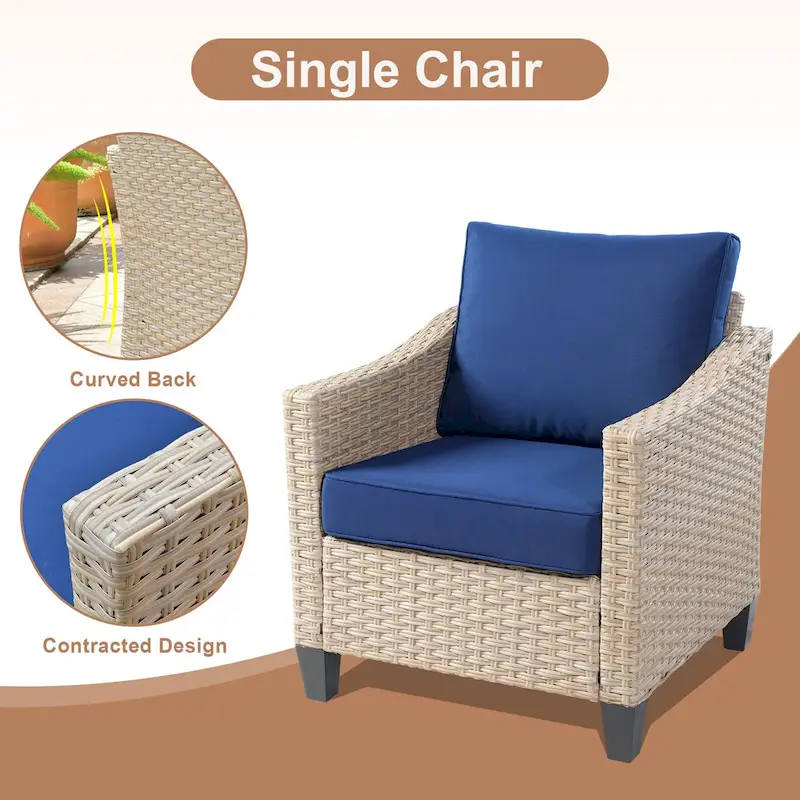 HOOOWOOO 8-piece Patio Wicker Rattan Conversation Set with Multifunctional Fire Pit Table