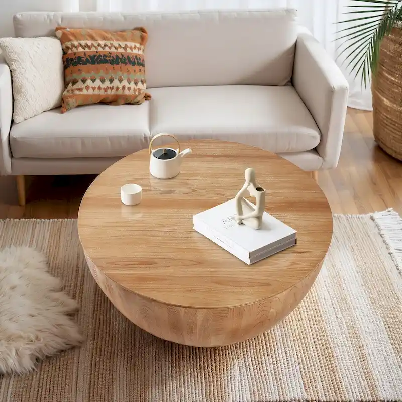 35.43 Vintage Style Bucket Shaped Round Coffee Table with Storage Flip Top