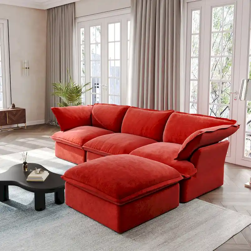L Shape Sectional Couches, Deep Couch Sectional Sofa with Chaise Ottoman, Modern Comfy Modular Sectional Sofas