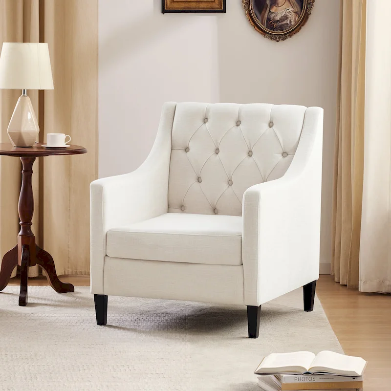 HUIMO Arm Chair Comfy Club Chair with Pillow Beige/ Dark Teal/ Blue