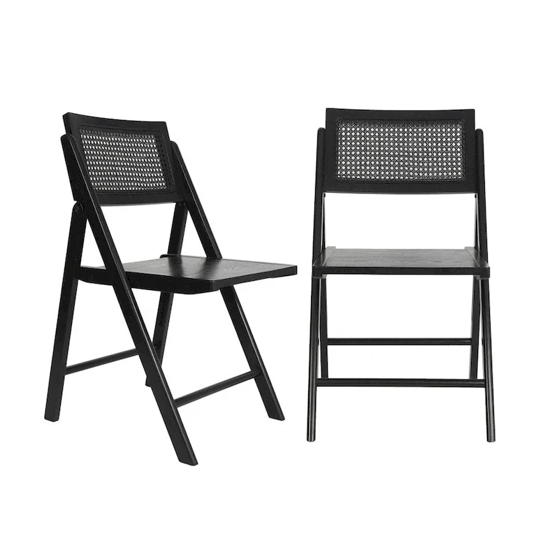 Folding Armless Cane Rattan Chairs with Breathable Woven Backrests - 2 Pack