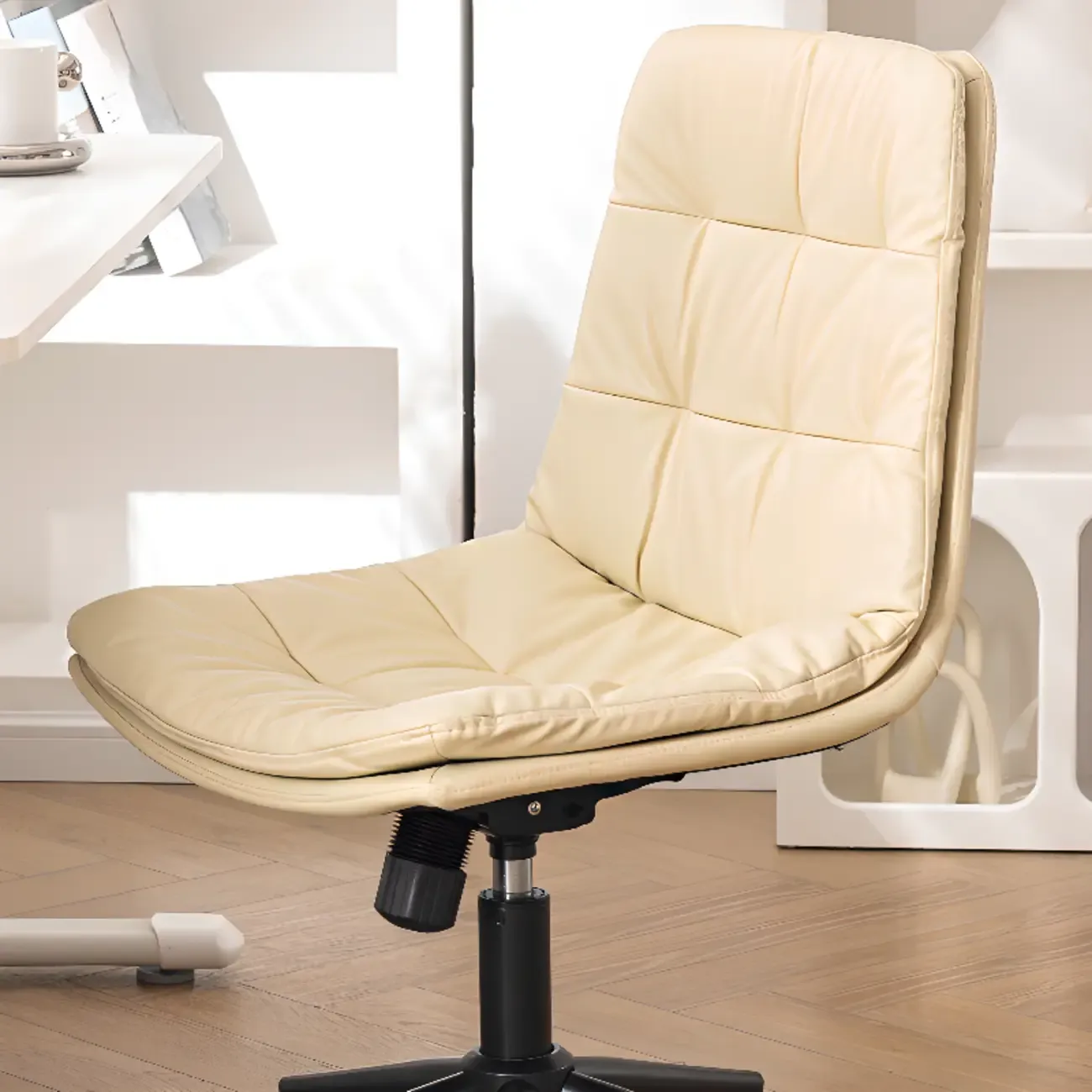 Modern Beige Leathaire Adjustable Swivel Office Chair