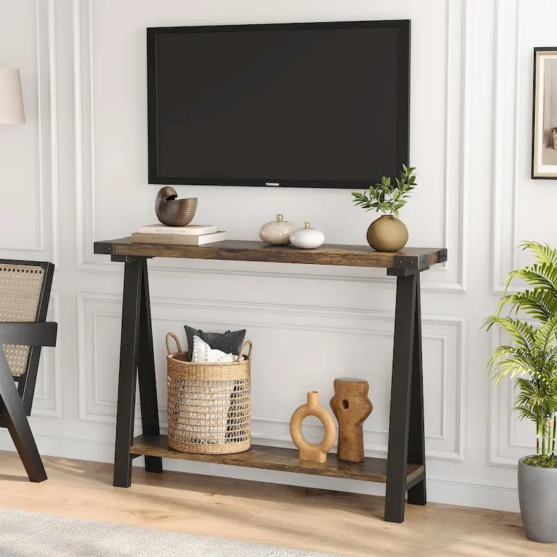 Farmhouse 43.3inch Console Table 2 Tier Sofa Table for Living Room