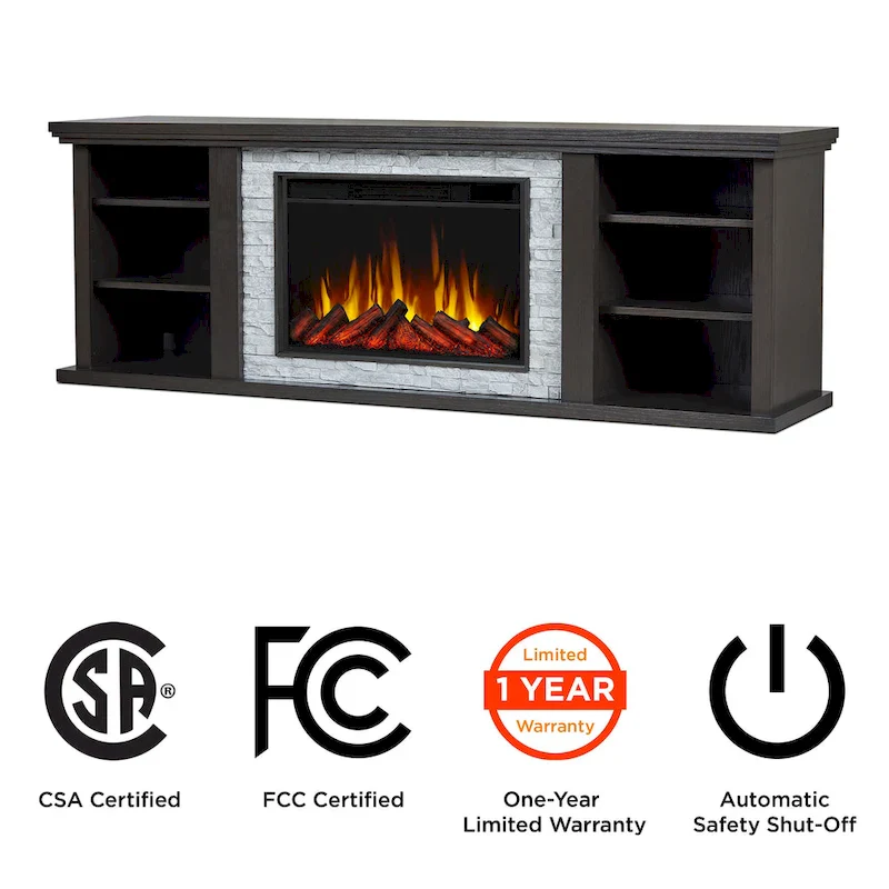 Kenai 72 Electric Slim Fireplace TV Stand in Dark Oak by Real Flame