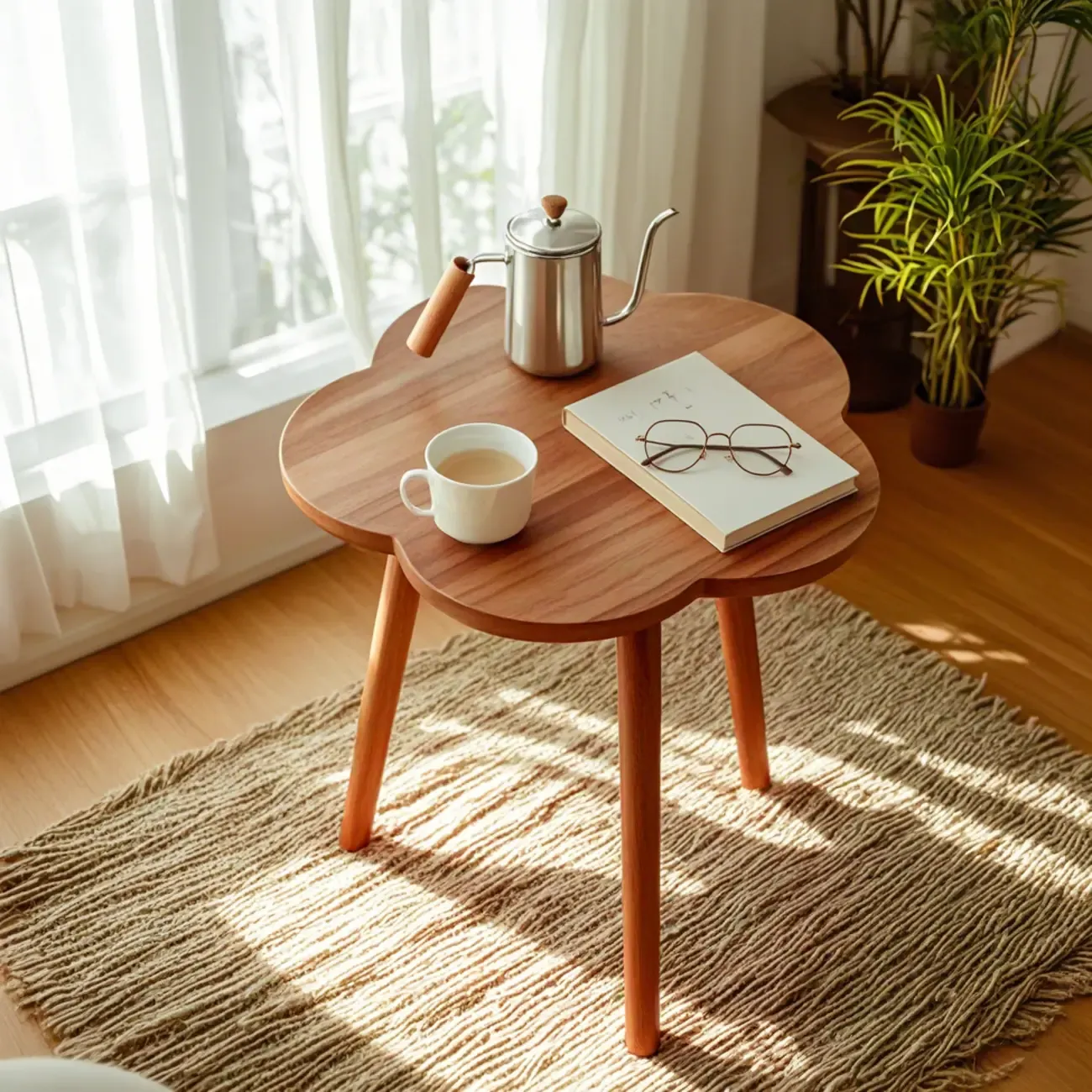 Modern Wooden Flower-Shaped Side Table for Living Room