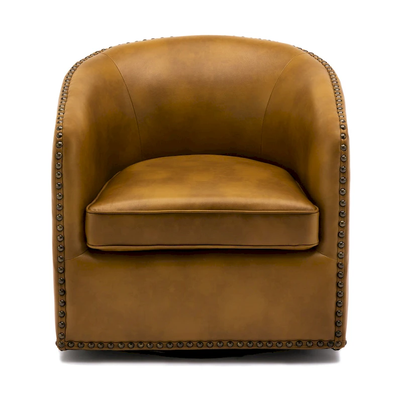 Truman Faux Leather Swivel Arm Chair with Nailhead Trim by Greyson Living