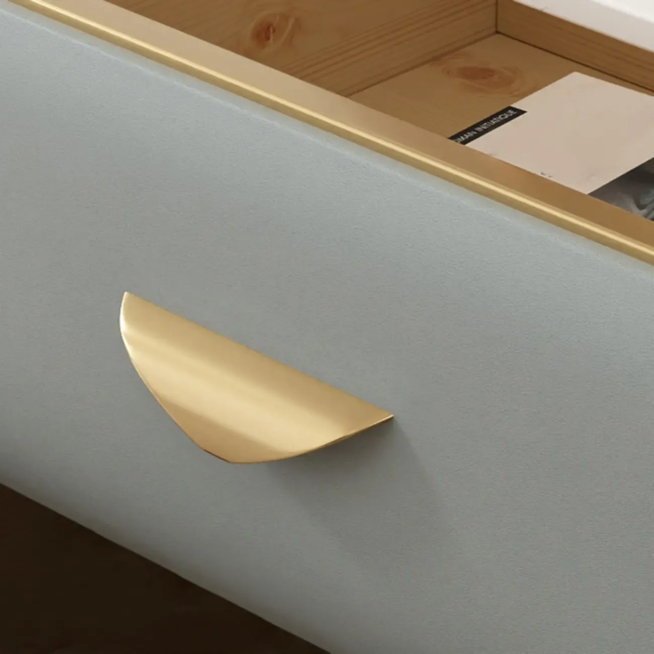 Elegant Stone Top Gold Accents Nightstand with 2 Drawers