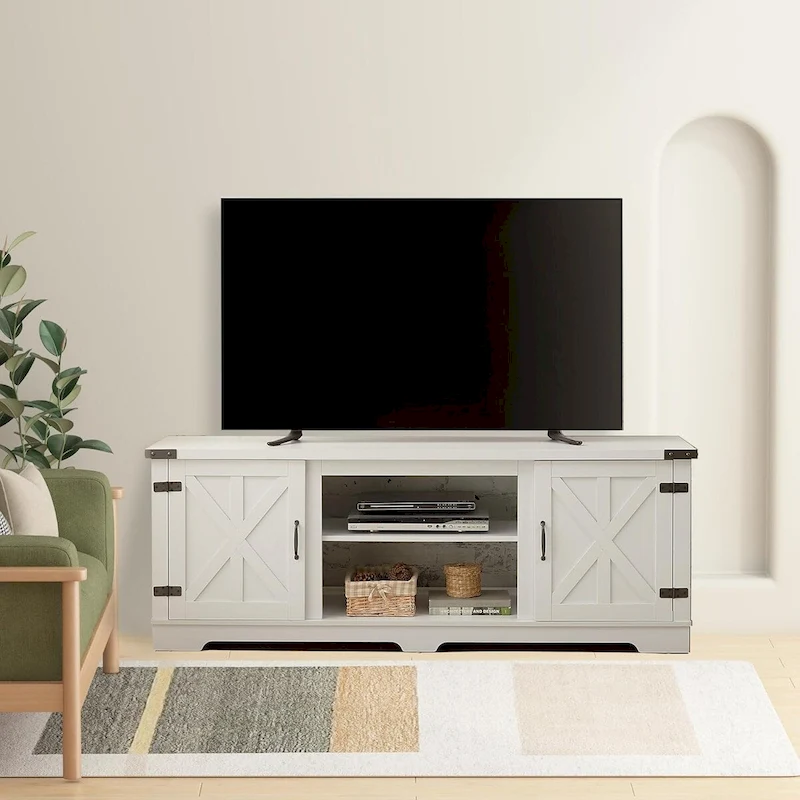 Roomfitters Modern Farmhouse TV Media Stand, Barn-Inspired Home Entertainment Console