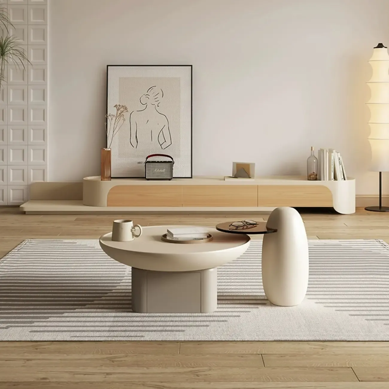 Minimalist White Wooden TV Stand with Storage for Living Room