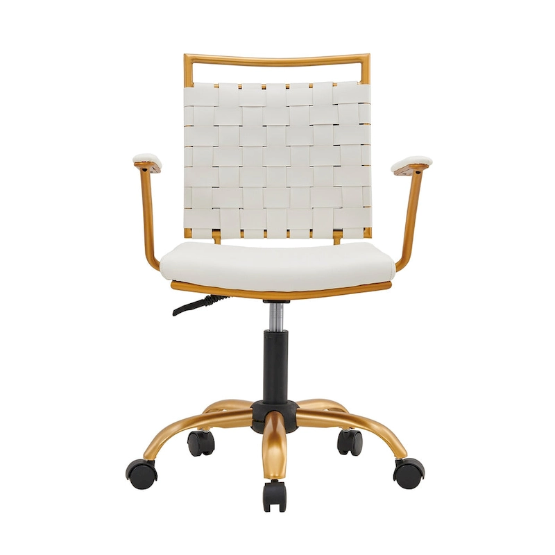 LUXMOD Goldtone Leather Mid Back Office Chair Swivel Computer Desk Chair