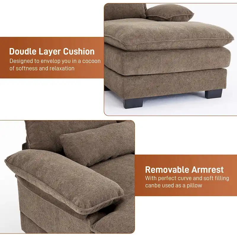 Ouyessir Soft Chenille Fabric U-shaped Sectional Sofa Set with Doudle Layer Cushion