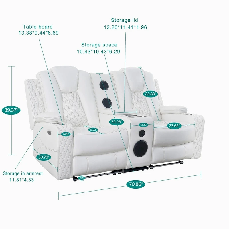 Premium Air Leather Home Theater Loveseat with LED Lights, Recliner with Built-in Speakers & Wireless Charging