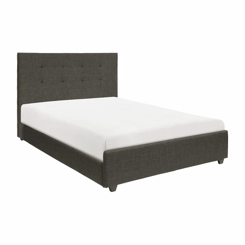 Cady California King Bed, Tufted Upholstered Headboard, Gray Solid Wood