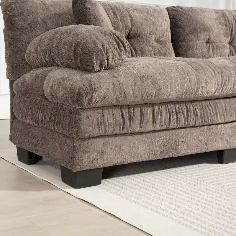 120.87 Chenille L-Shaped Sleeper Sectional Sofa with Ottoman