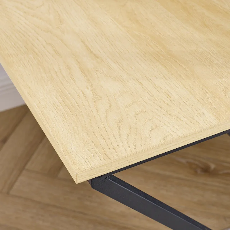 Black+Natural Twin Size Metal Loft Bed with Rectangular Desk and Storage