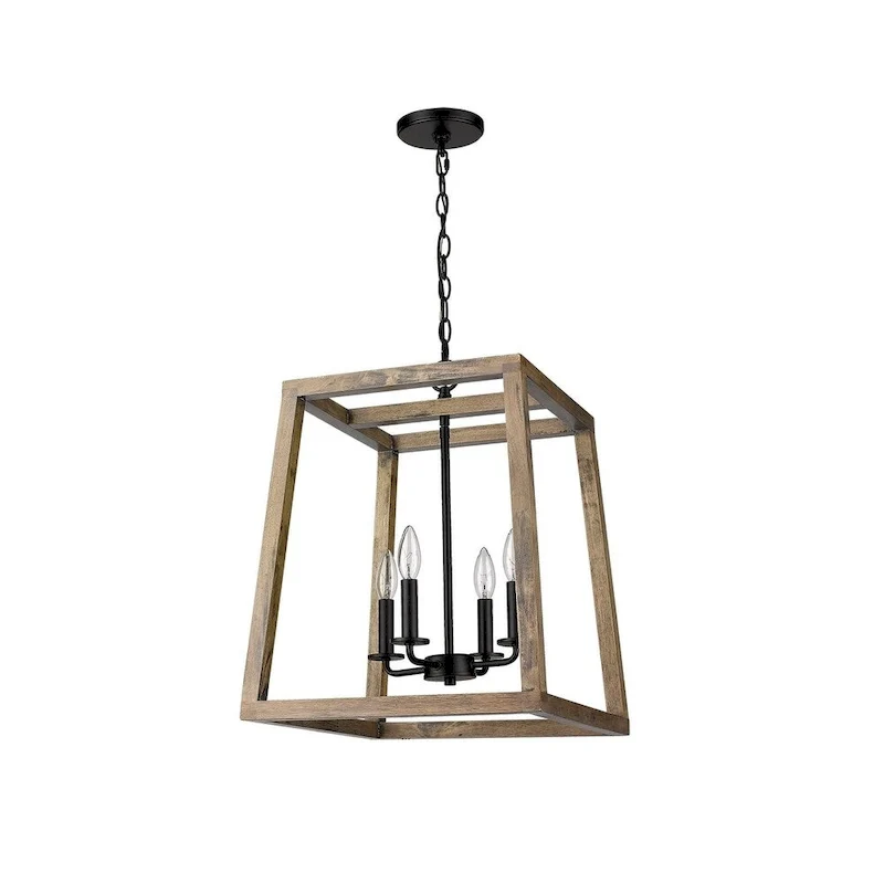 Rustic Large Geometric Wooden and Black Lantern