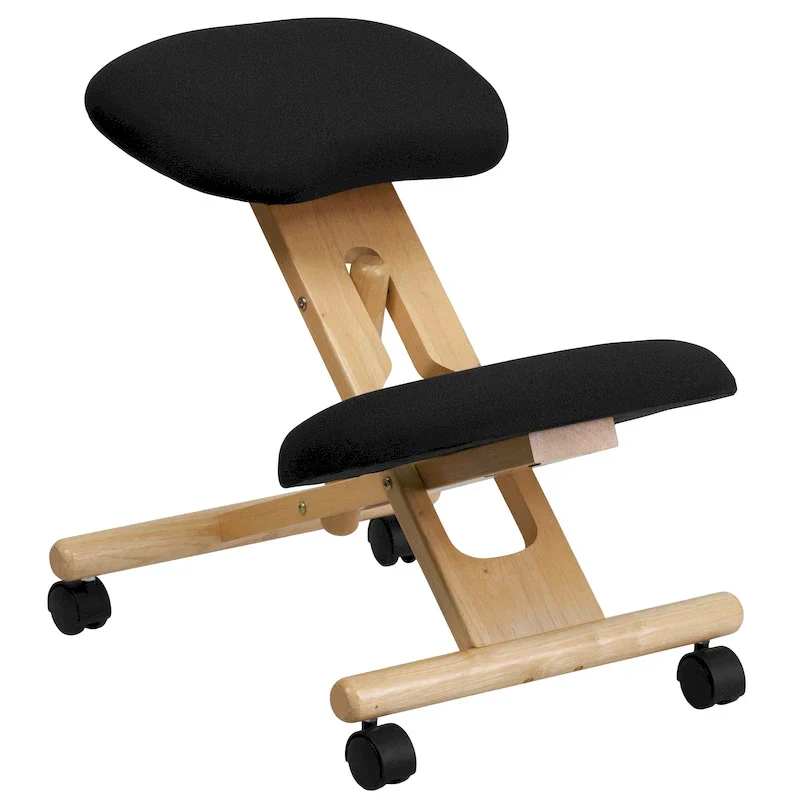 Wooden Ergonomic Kneeling Office Chair in Fabric