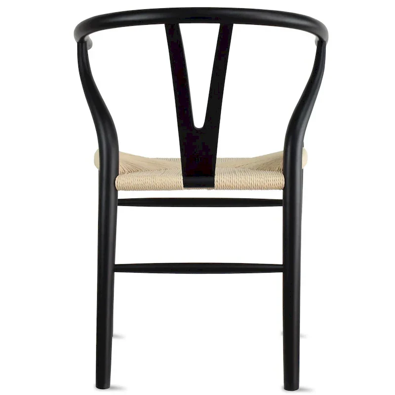 Set of 2 Wood Dining Chairs with Woven Rope Seat