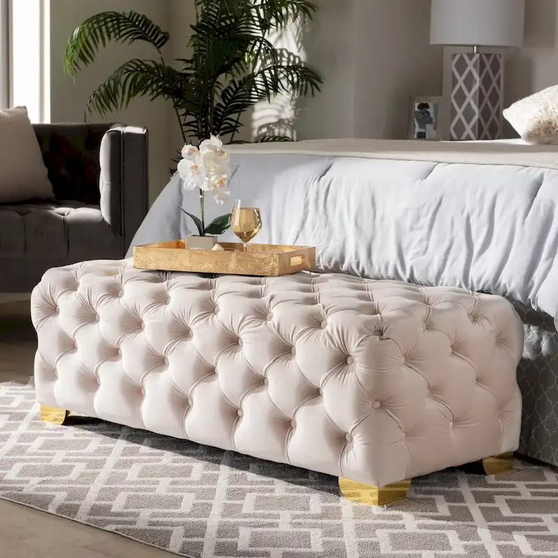 Velvet Fabric Ottoman Bench