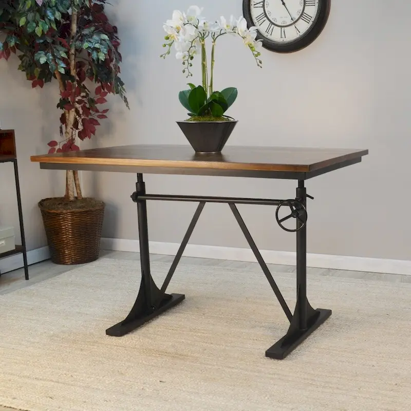 Adjustable-Height Crank Table with Industrial Base