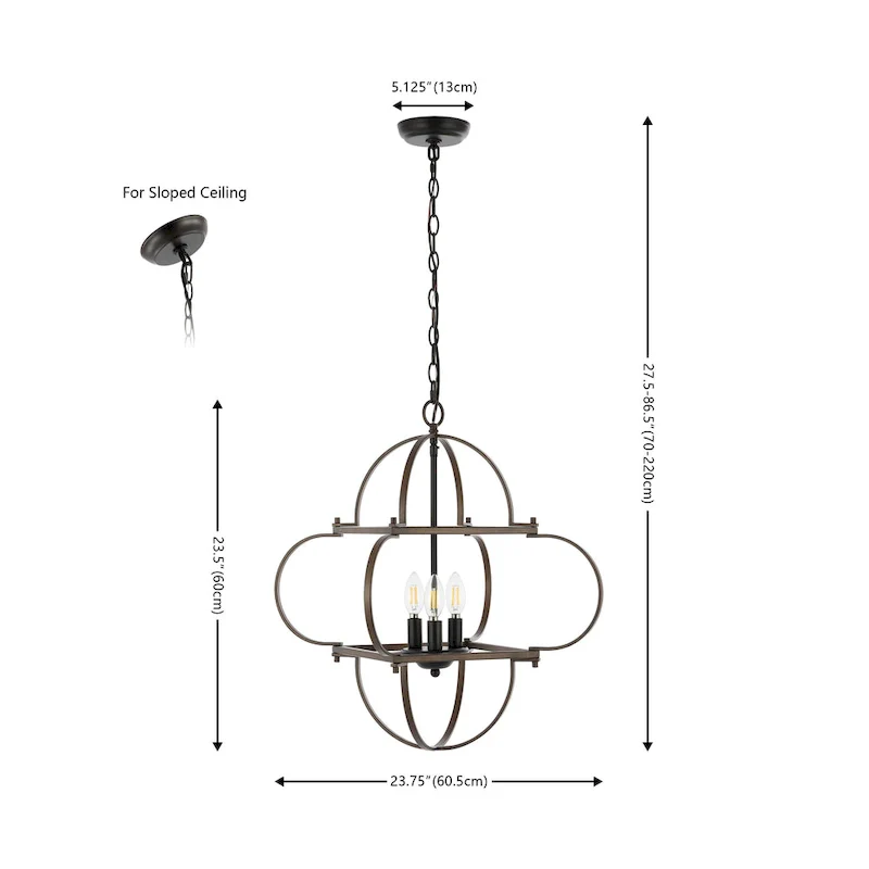 SAFAVIEH Lighting Kleoniki 24  Traditional Pendant (3-Bulb) - 24  W x 24  D x 87  H - Black/Brown - 24Wx24Dx87H