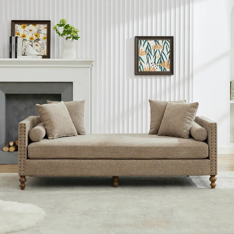 Upholstered Chaise Lounge with Nailhead Trim