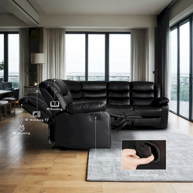 106 Manual Reclining Modular Sectional Couch with 1 Console & 2 Cup Holders, Living Room/Office