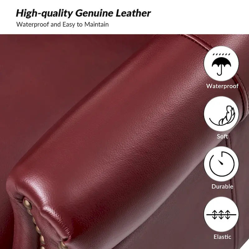 Gerhard Genuine Leather Armchair with Nailhead Trims and Removable Cushion Set of 2 by HULALA HOME