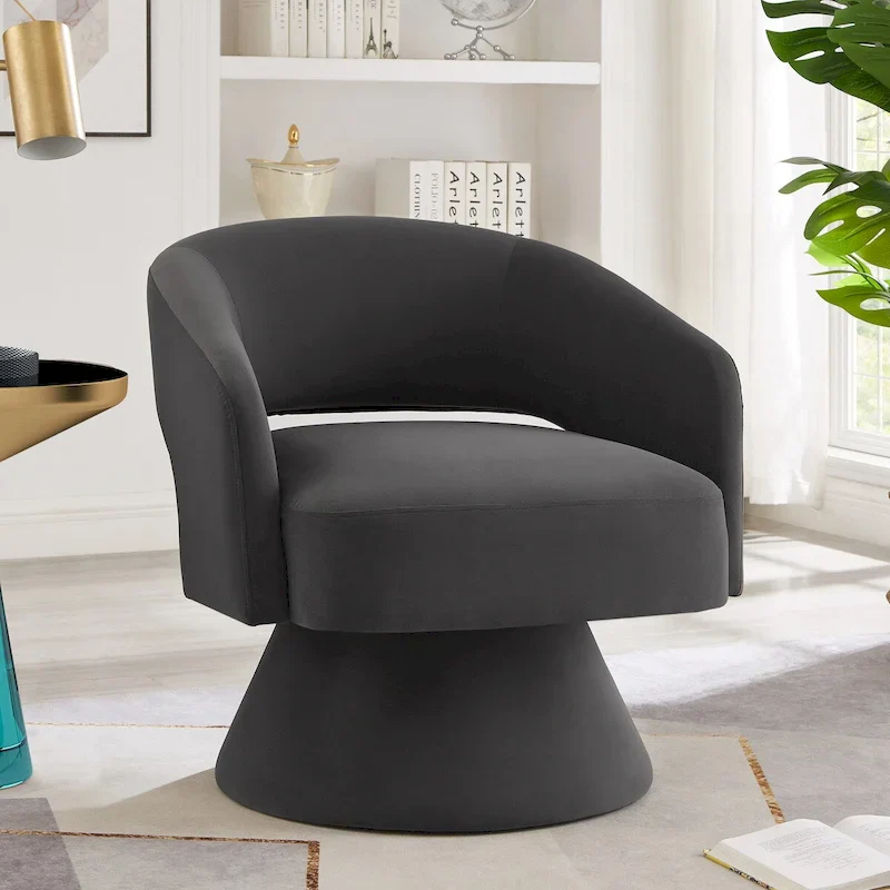 Upholstered Velvet Swivel Accent Chairs with Open Backrest