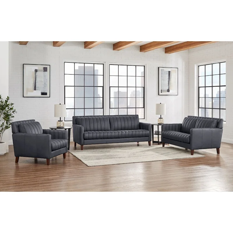 Hydeline Ennis Top Grain Leather Sofa Loveseat and Chair Set - Sofa, Loveseat, Chair