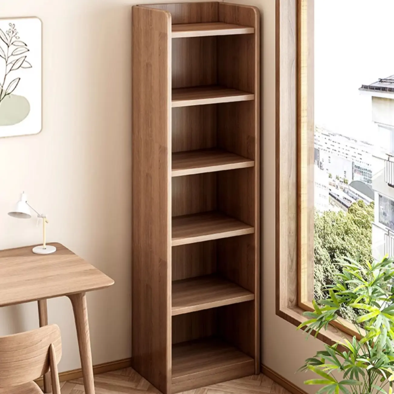 Brown Vertical Multi Tier Closed Back Wood Bookshelves