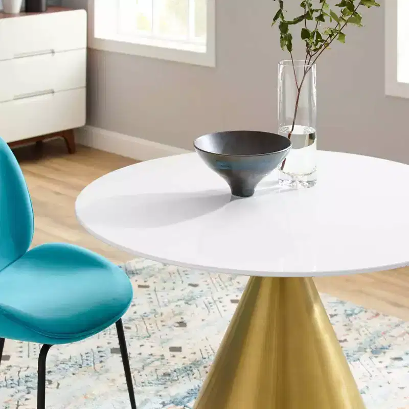 40" Tupelo Round Wood Dining Table Gold White - Modway