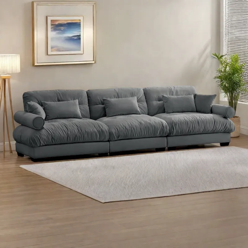 Modular Sectional Sofa - Velvet, 5-Seat, Cloud Cushion, Bolster Armrests, 130W, Configurable
