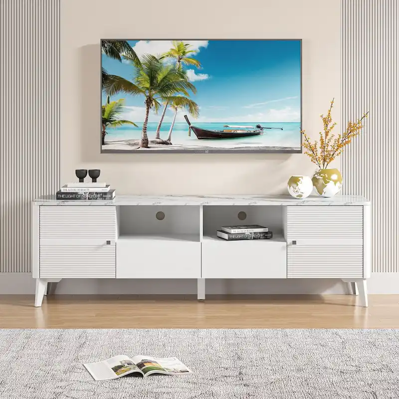 Stylish 70-Inch TV Stand with Marble-Printed Top - 70 in Width