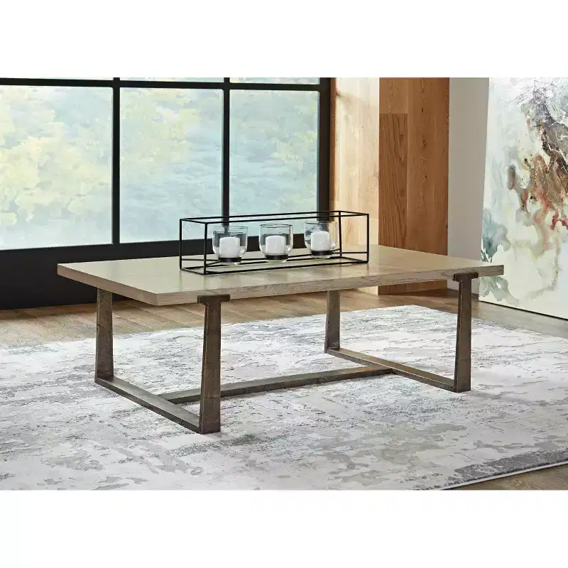 Dalenville Coffee Table Metallic Black/Gray/Brown/Beige - Signature Design by Ashley: Trestle Base, Antiqued Finish