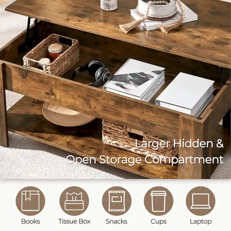 Yaheetech 47.5 Lift Top Coffee Table, Hidden Compartment/ Open Shelf