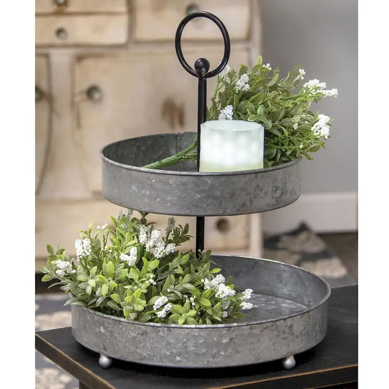 Galvanized Metal Two-Tiered Tray