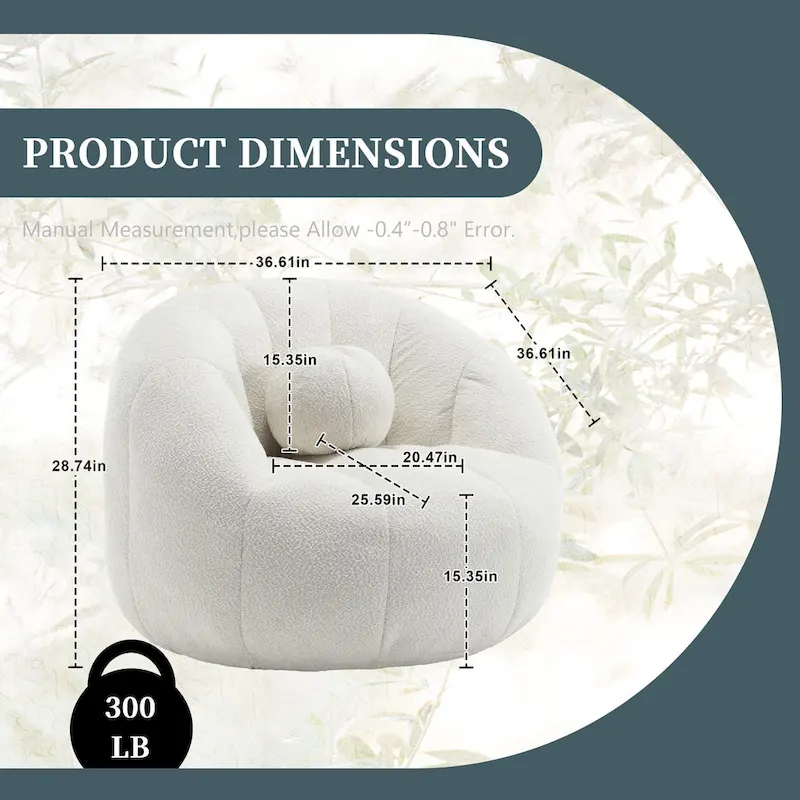 HOMEFUN Boucle Upholstered Round Lazy Cozy Bean Bag Chair With a Pillow