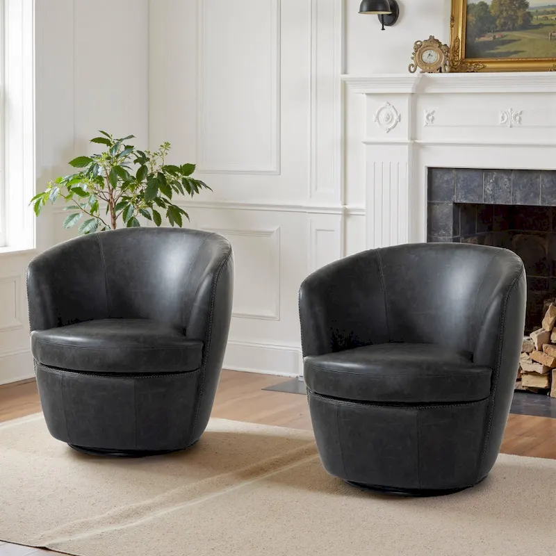 Modern Swivel Leather Accent Chair Upholstered Barrel Chair
