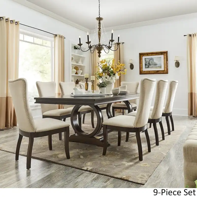 Willa Dark Cherry Wood and Beige Fabric Extendable Rectangular Dining Set by iNSPIRE Q Classic