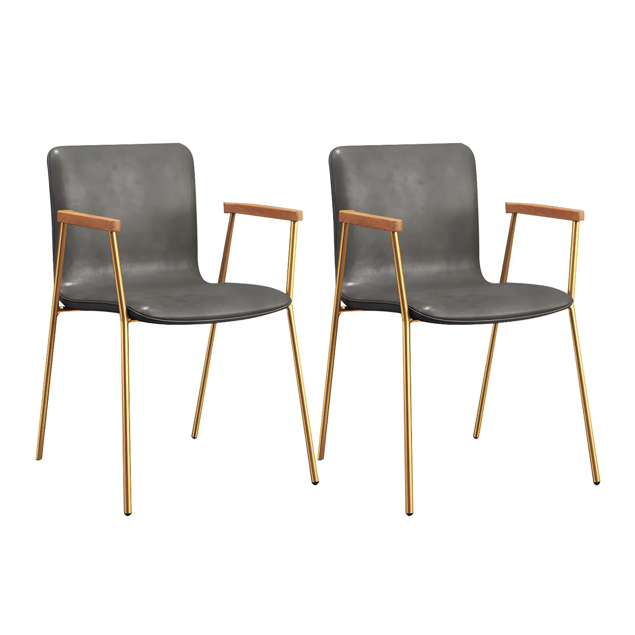 Leather Metal Legs Armrest Backrest Dining Chair