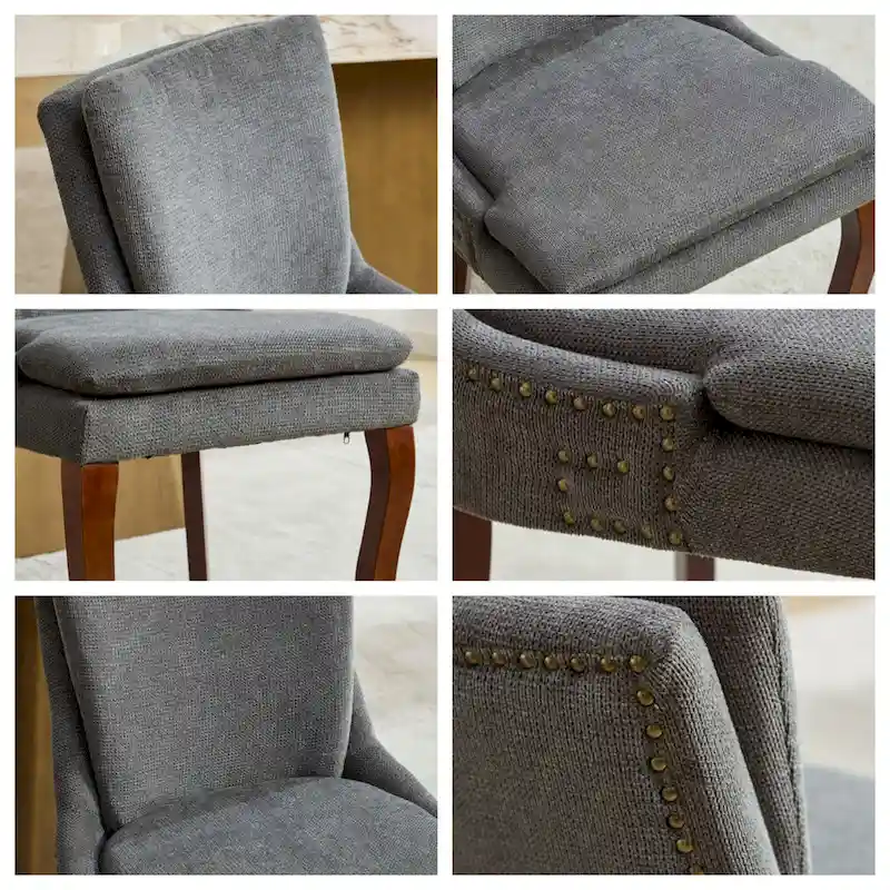 Chenille Fabric Upholstered Dining Chairs w/ Solid Wood Legs(Set of 2)