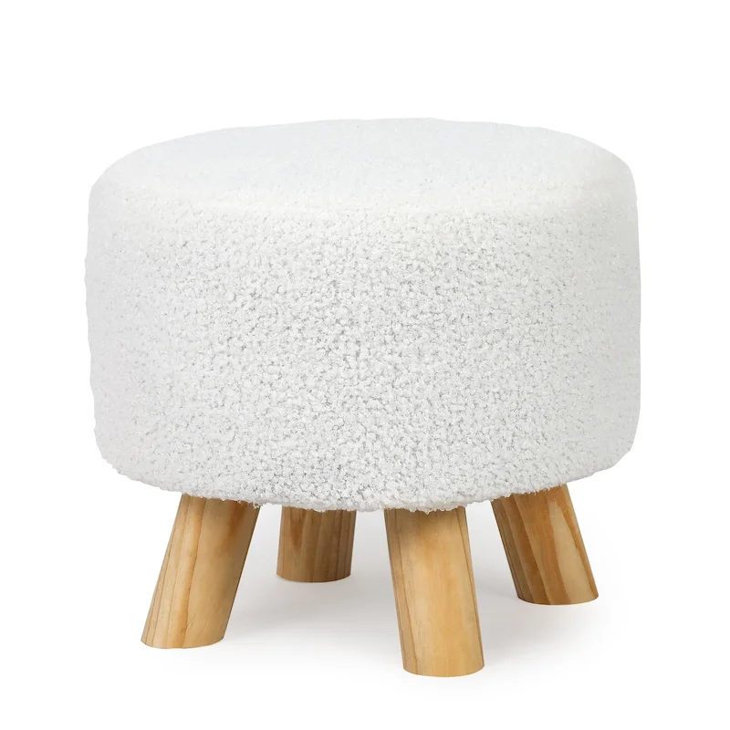 Adeco Round Ottoman Velvet Foot Rest Stool with Non-Skid Legs