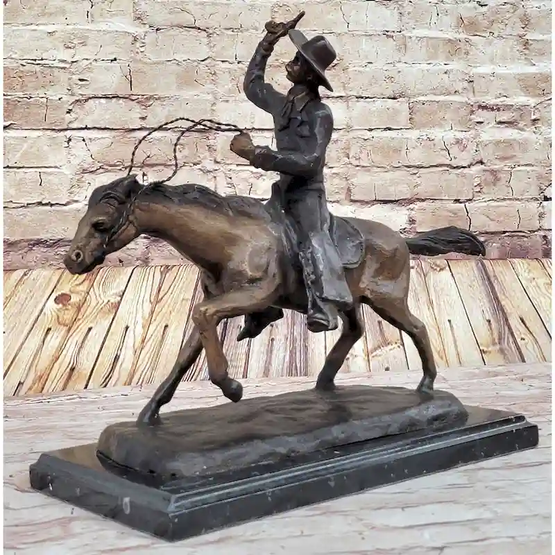 Will Rogers Solid Bronze C.M. Russell Bronze Cowboy Riding Horse Art Statue 16 Inches X 17 Inches
