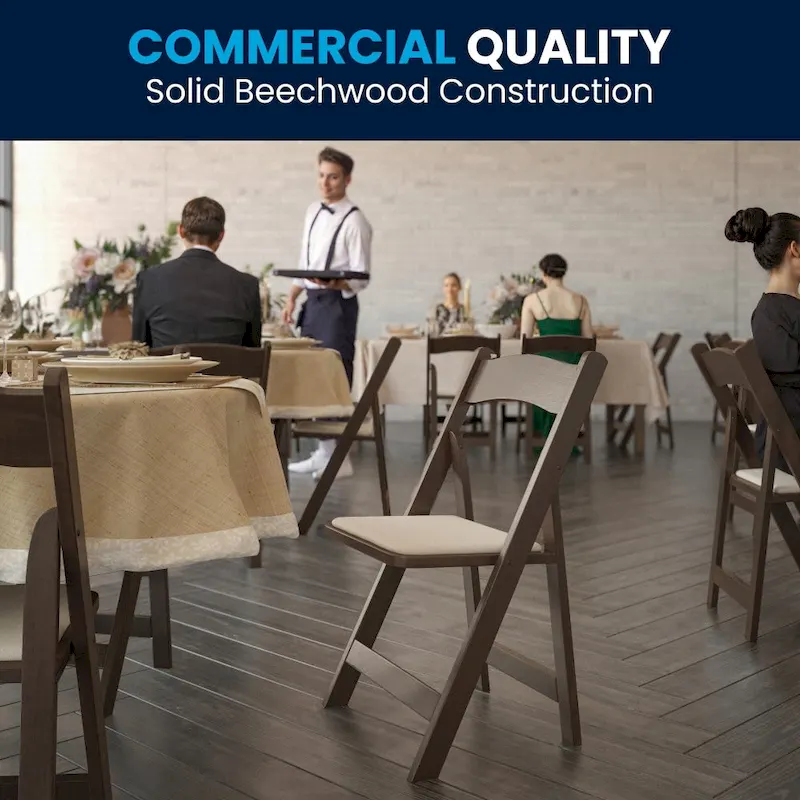 Wood Folding Chair with Vinyl Padded Seat (Set of 2)